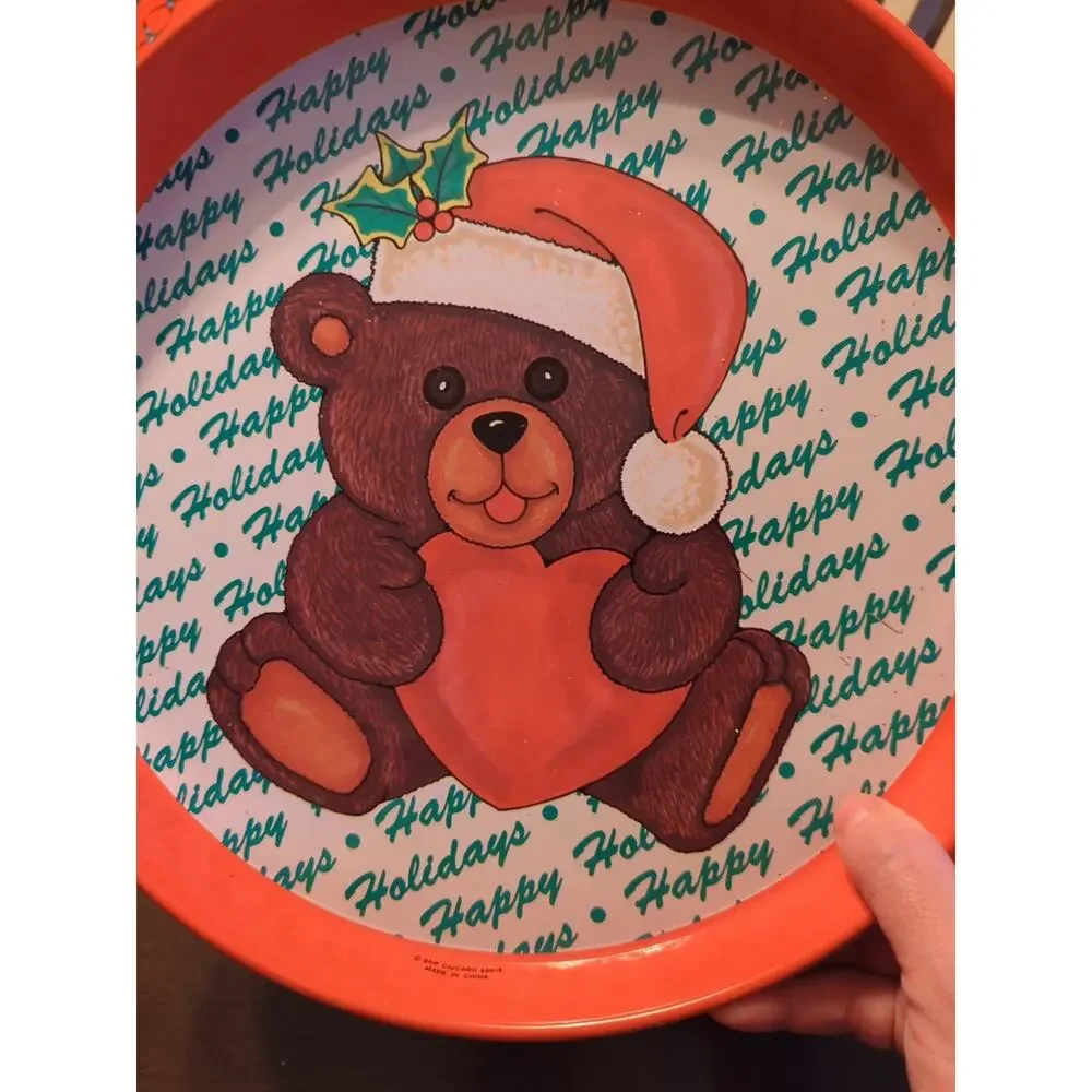 Vintage Holiday Metal Tin Cookie Christmas Serving Tray 12” Platter 1989 SNP